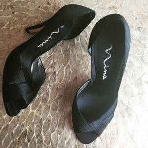 Mina black satin open toe shoes